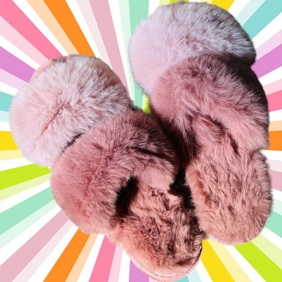Plush faux fur Lauren Conrad tri color slide slippers - Picture 1 of 3